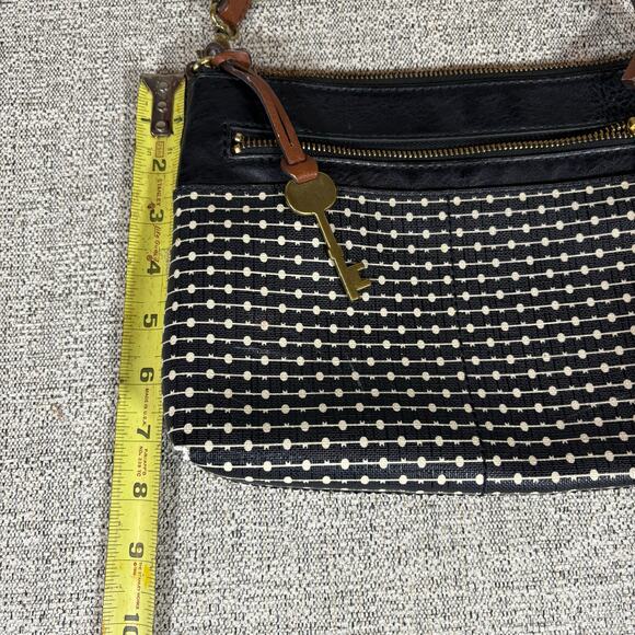 Fossil Crossbody Adjustable Strap Black Medium White Multi Top Zip - Picture 2 of 10